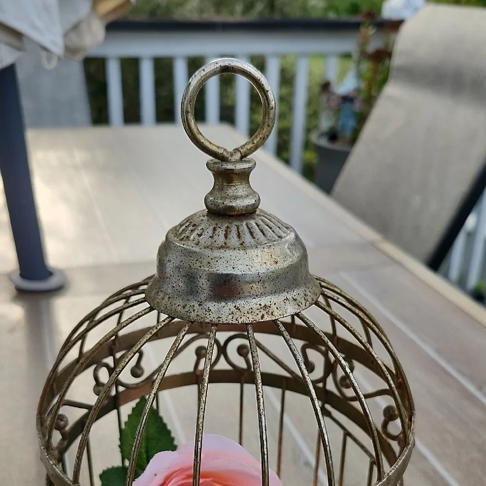 Vintage Gold Birdcage with Pink Roses